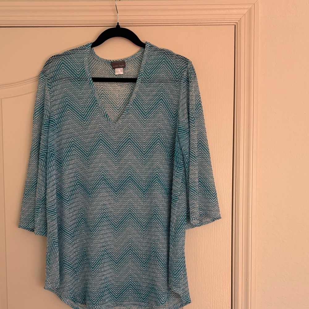 Jordan Taylor Teal and White Mesh Top or Cover Up